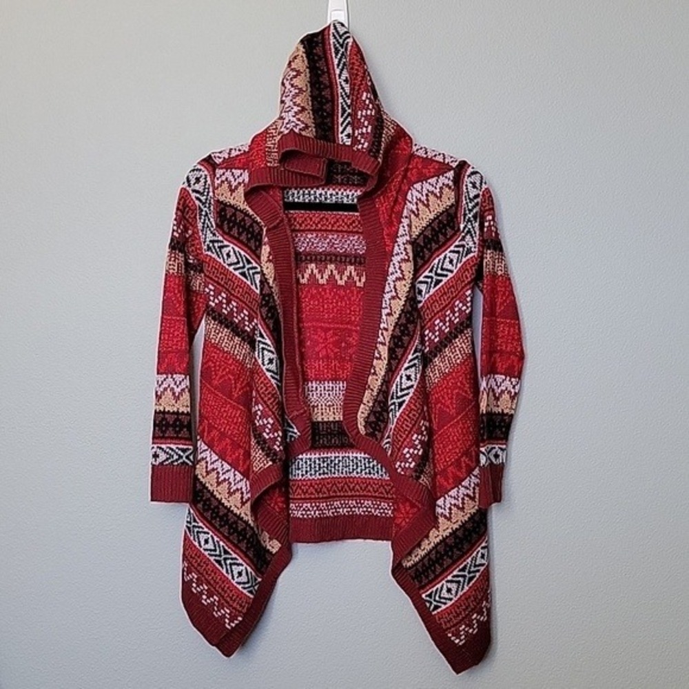 Tucker+Tate Girls Open Front Hooded Fair Isle Cardigan Sweater Medium 8-10
